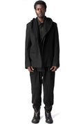Wool cashmere blazer with hoodie, Black