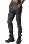 Zip detail slim stretch cotton pants, Black Leather