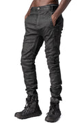 Zip detail slim stretch cotton pants, Black Leather