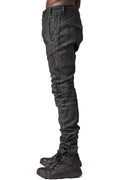 Zip detail slim stretch cotton pants, Black Leather