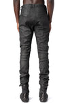Zip detail slim stretch cotton pants, Black Leather