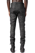 Zip detail slim stretch cotton pants, Black Leather