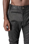 Zip detail slim stretch cotton pants, Black Leather