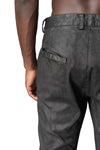 Zip detail slim stretch cotton pants, Black Leather