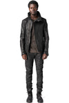 Horse leather high collar blouson, Black