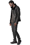 Horse leather high collar blouson, Black
