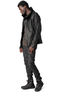 Horse leather high collar blouson, Black