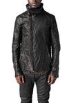 Horse leather high collar blouson, Black