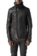 Horse leather high collar blouson, Black