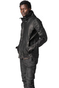 Horse leather high collar blouson, Black