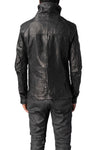 Horse leather high collar blouson, Black
