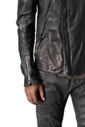 Horse leather high collar blouson, Black