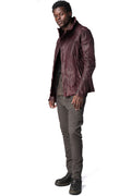 Horse leather high collar blouson, Burgundy