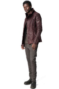 Horse leather high collar blouson, Burgundy