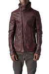 Horse leather high collar blouson, Burgundy