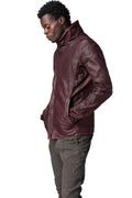 Horse leather high collar blouson, Burgundy