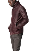 Horse leather high collar blouson, Burgundy