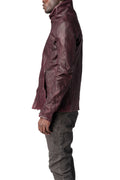 Horse leather high collar blouson, Burgundy