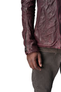 Horse leather high collar blouson, Burgundy