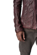 Horse leather high collar blouson, Burgundy