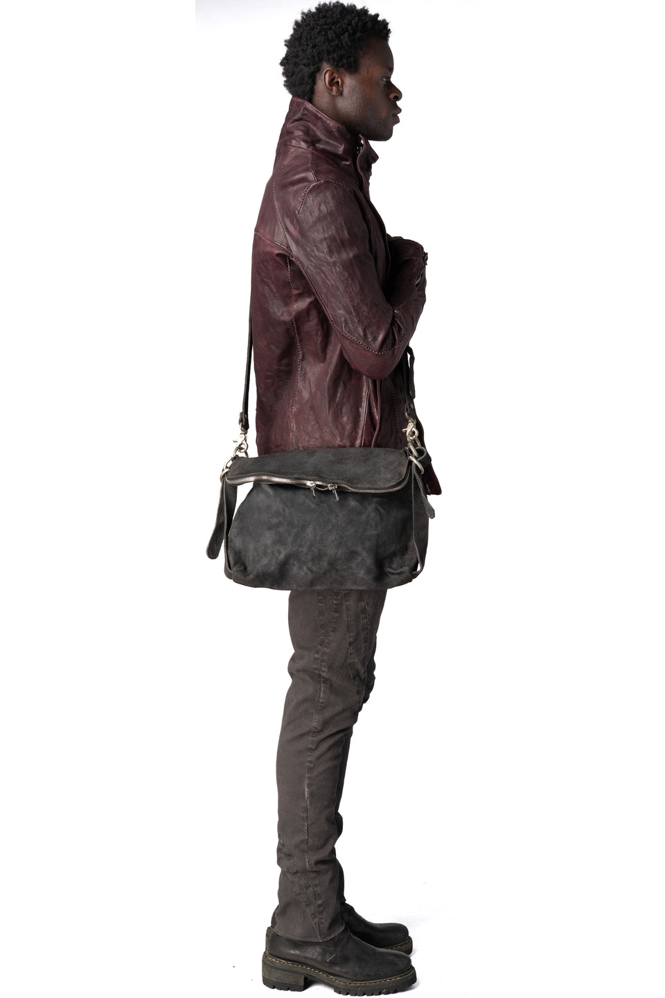 Nubuck leather shoulder bag, Dark Charcoal
