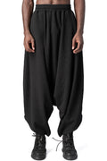 Oversized low-crotch embossed fleece trousers, Black
