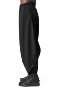Oversized low-crotch embossed fleece trousers, Black