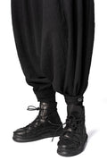Oversized low-crotch embossed fleece trousers, Black