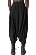Oversized low-crotch embossed fleece trousers, Black