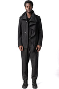 Regular asymmetric textured cotton jacket, Black