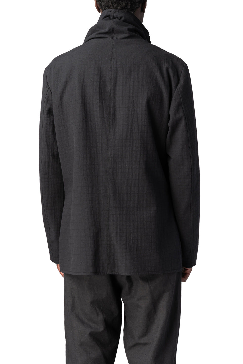 Regular asymmetric textured cotton jacket, Black