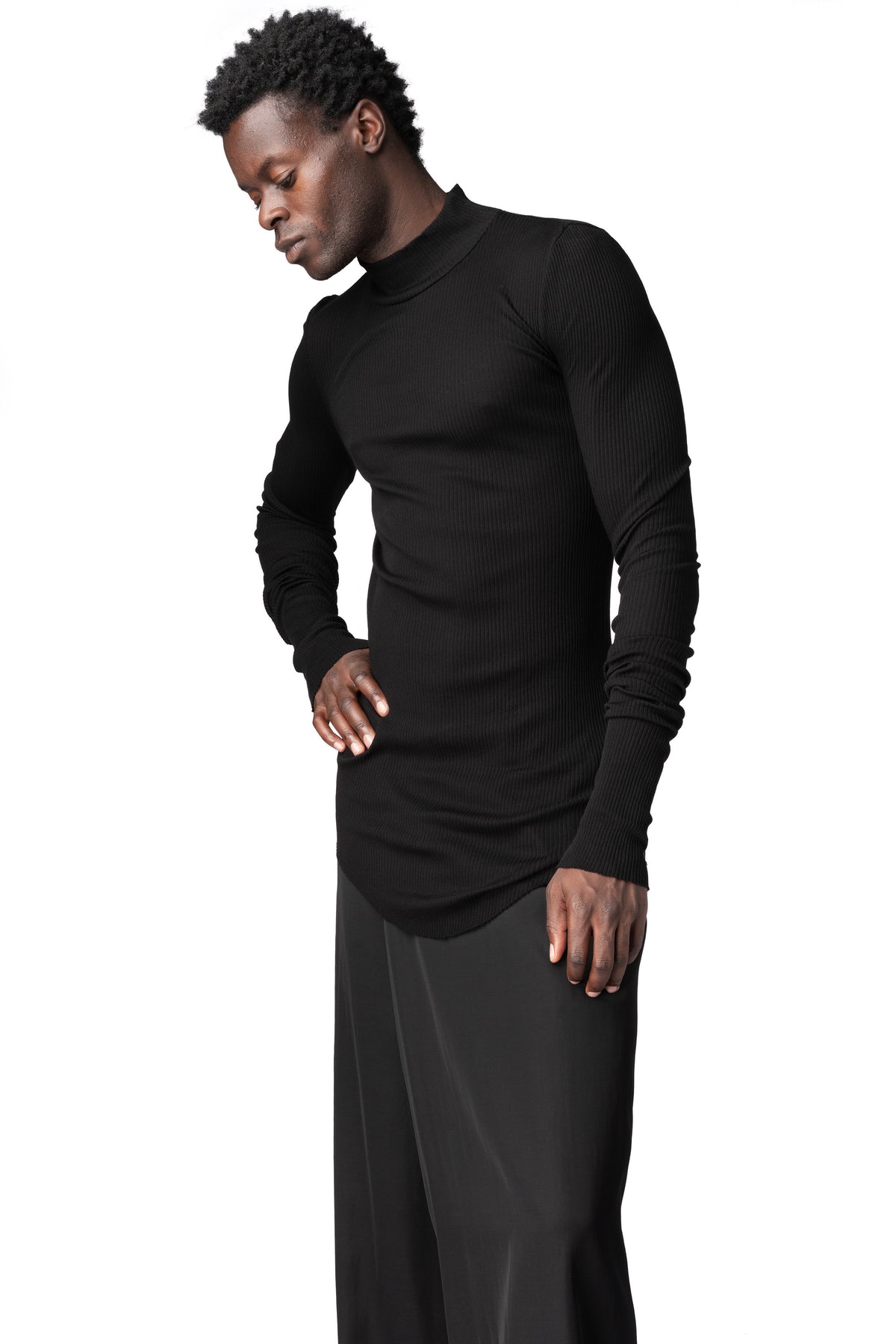 Julius_7 | AW26 - Ribbed high neck long sleeve top, Black 957CUM5