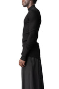 Ribbed high neck long sleeve top, Black