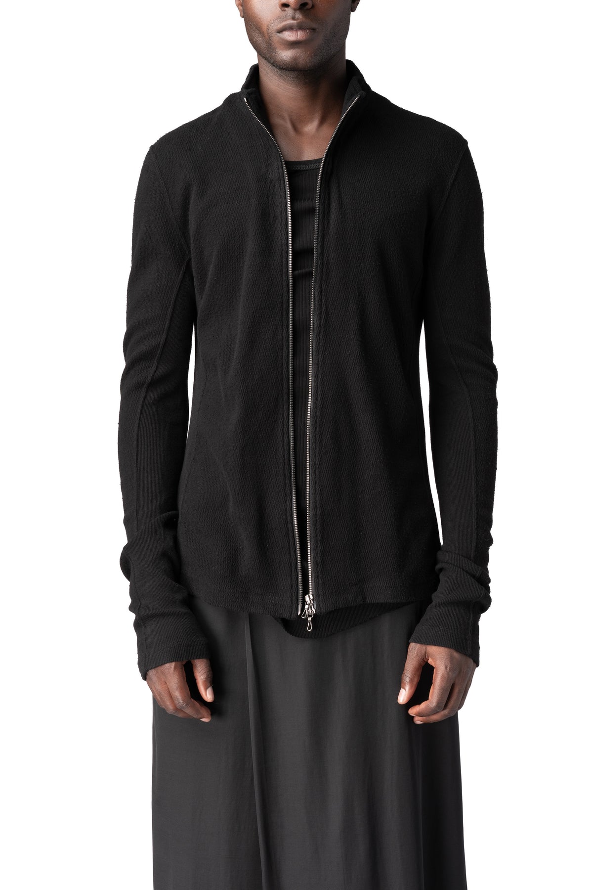 Julius_7 | AW26 - Zip-front thermal knit top, Black 957CUM1