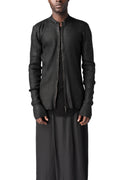 Coated zip-front knit cardigan, Black