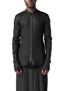 Coated zip-front knit cardigan, Black
