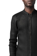 Coated zip-front knit cardigan, Black