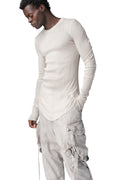 Ribbed crewneck long sleeve top, Plaster