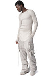Ribbed crewneck long sleeve top, Plaster