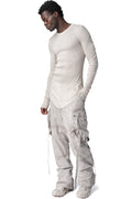 Ribbed crewneck long sleeve top, Plaster