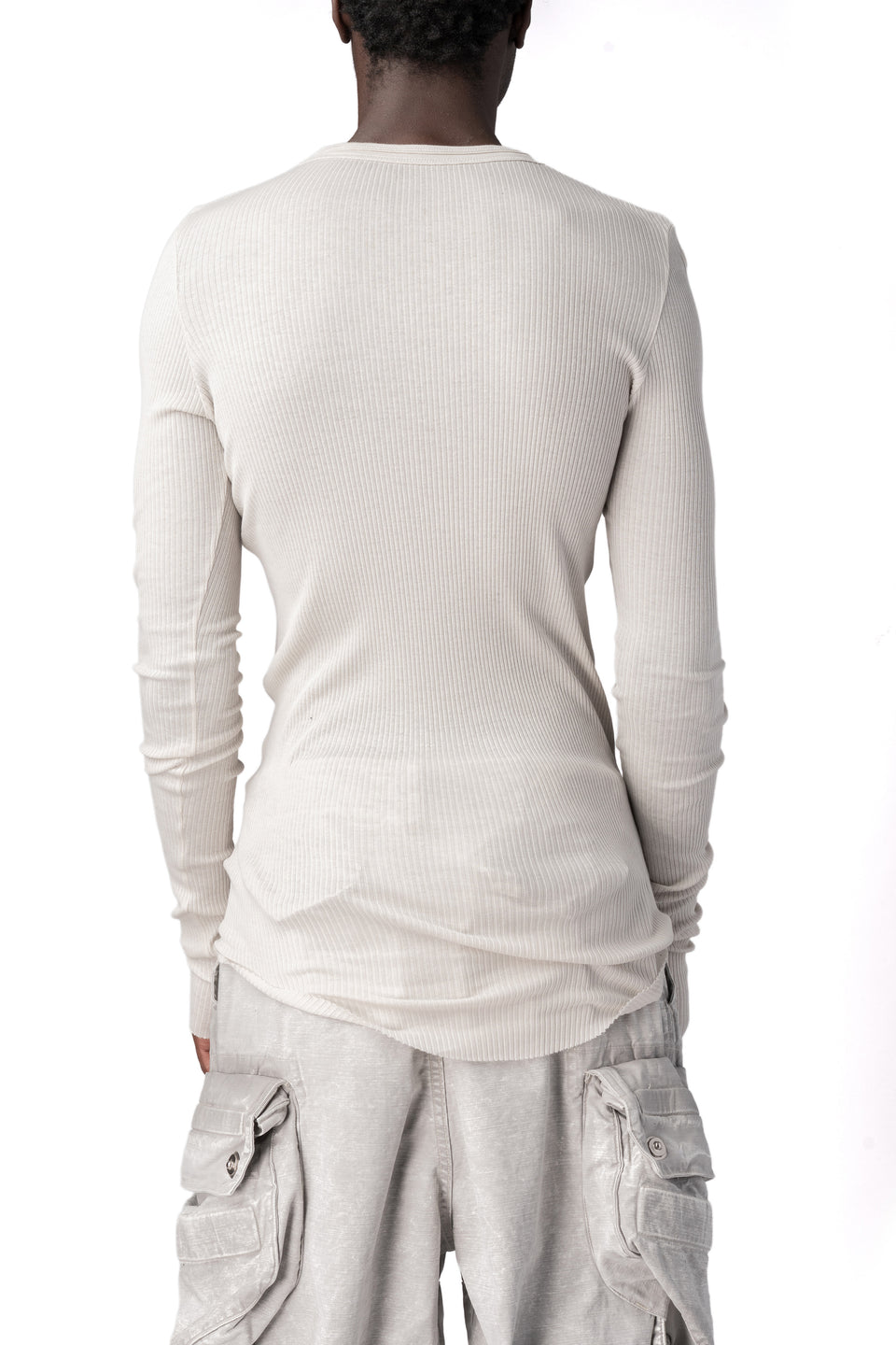 Ribbed crewneck long sleeve top, Plaster