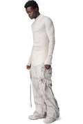 Ribbed high neck long sleeve top, Plaster