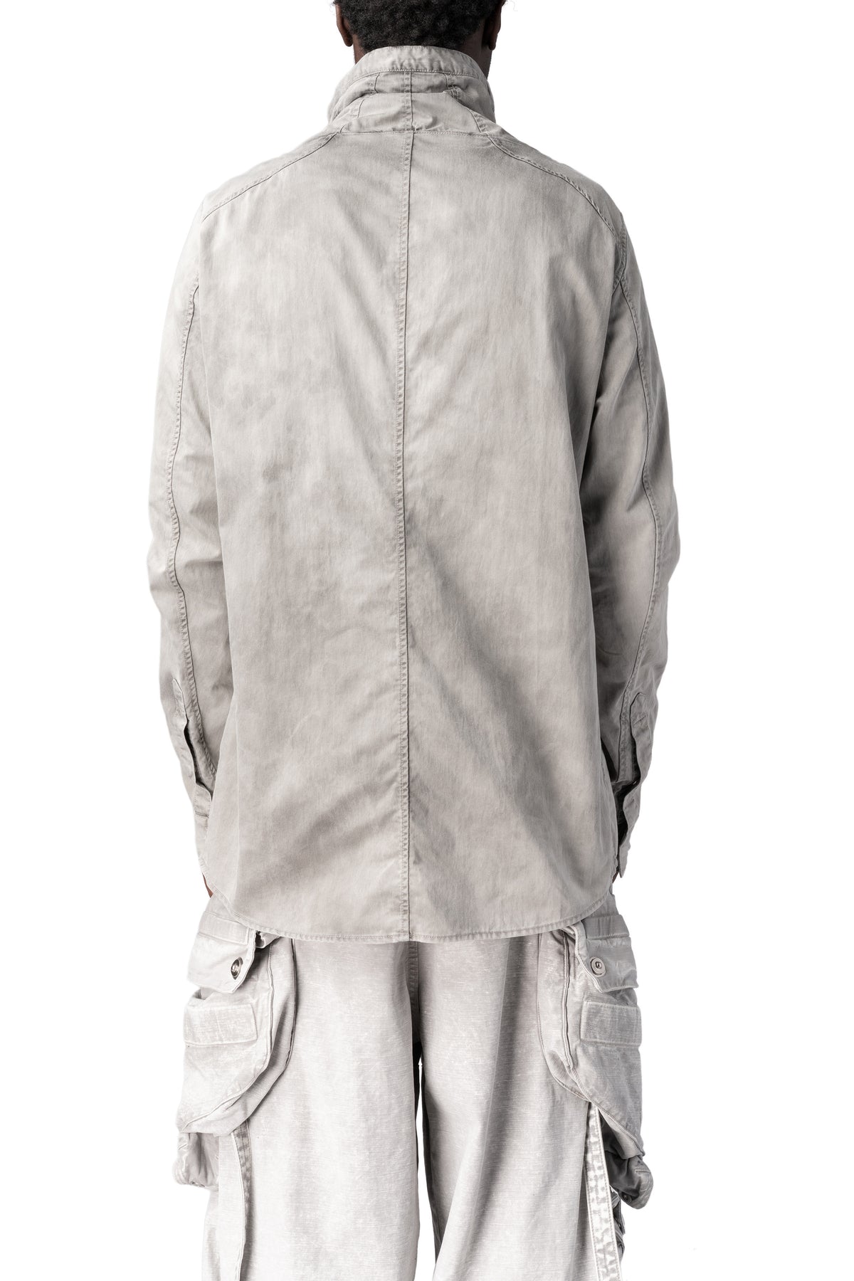 Julius_7 | AW26 - High collar twill shirt, Smog 957SHM1