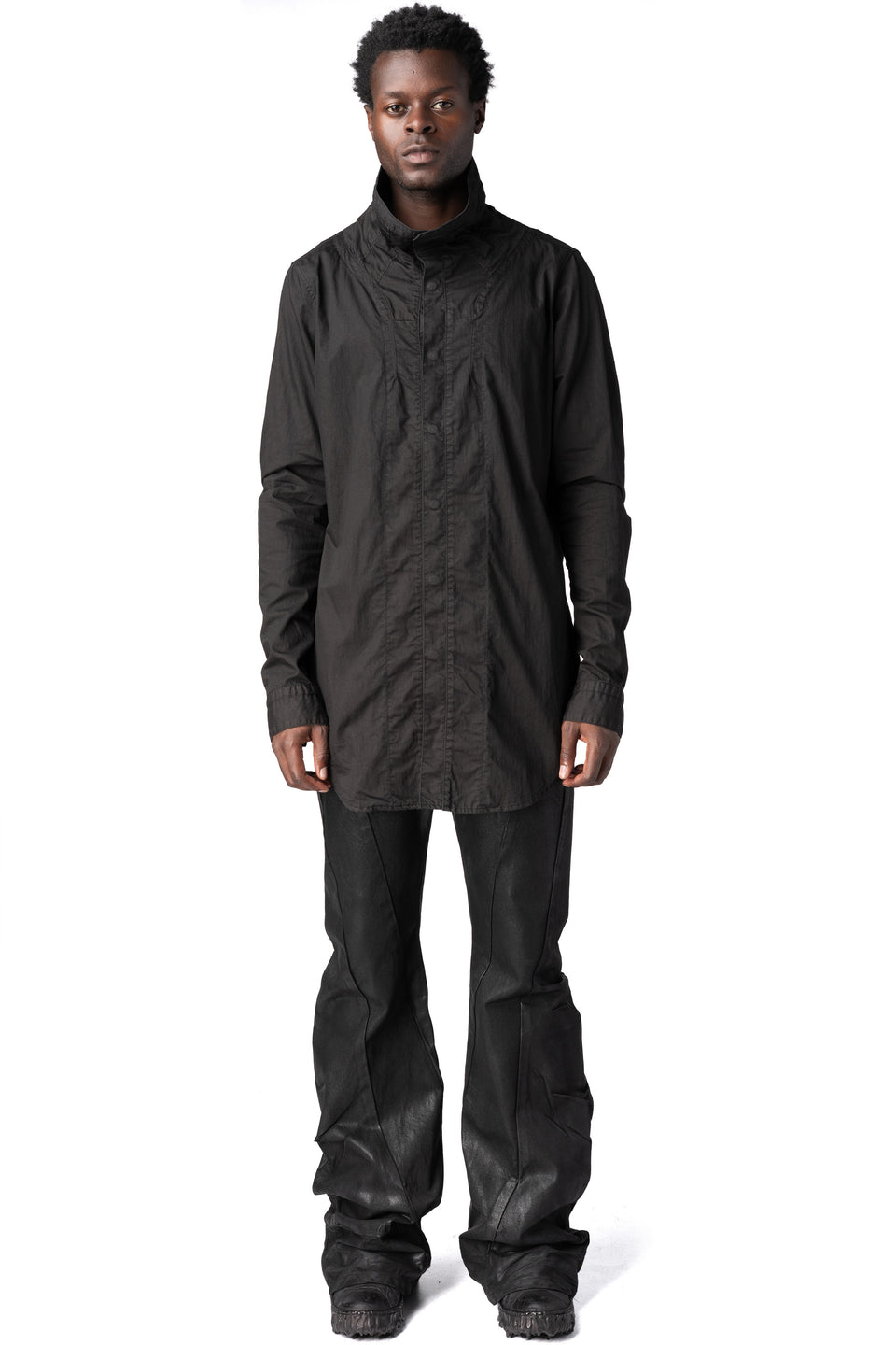 High collar twill shirt, Black