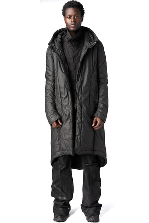 Julius_7 | AW26 - Hooded coated long coat, Black 957COM2