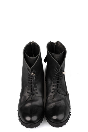 Washed calfskin lace-up zip ankle boots