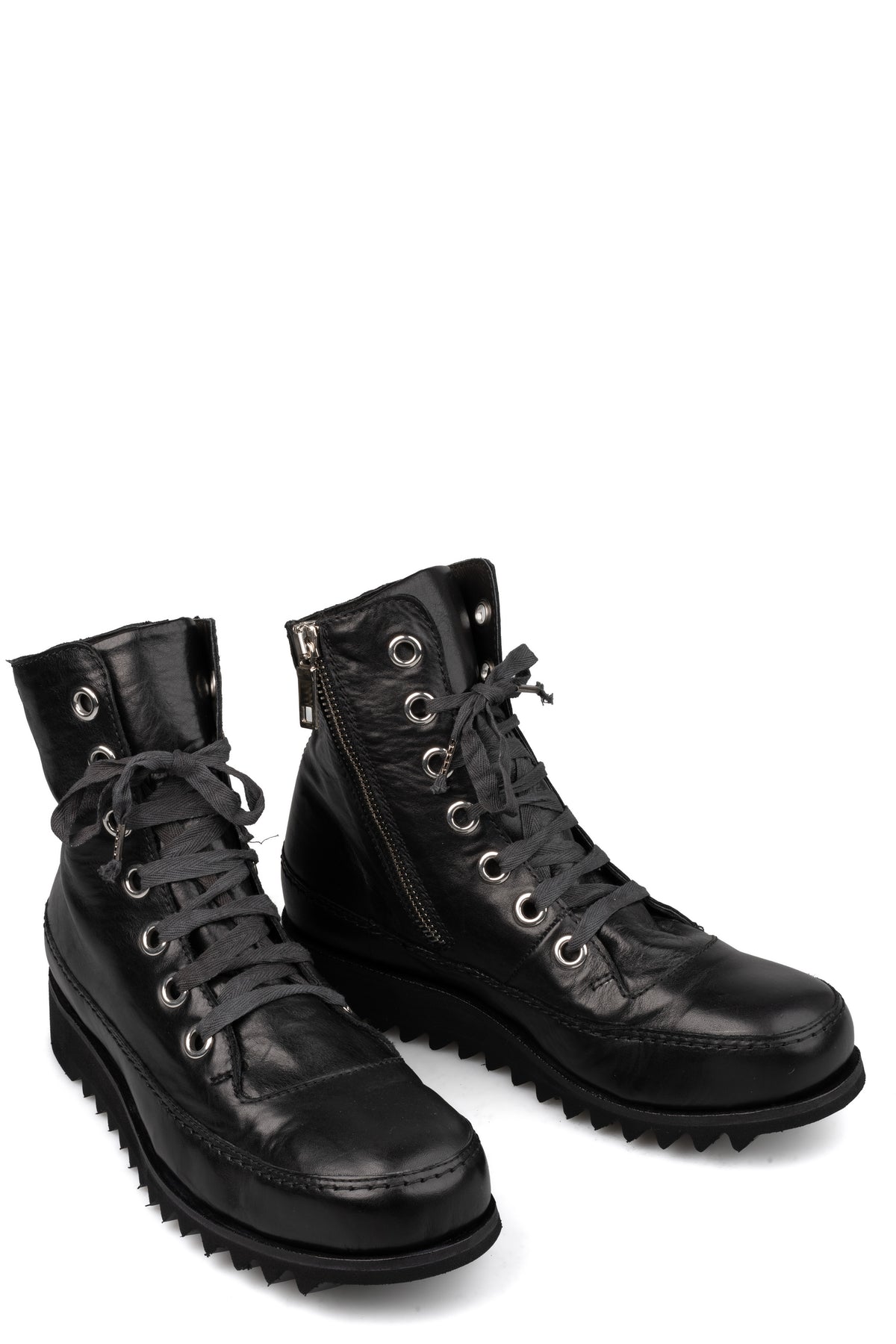 Horse leather high-top zip sneakers
