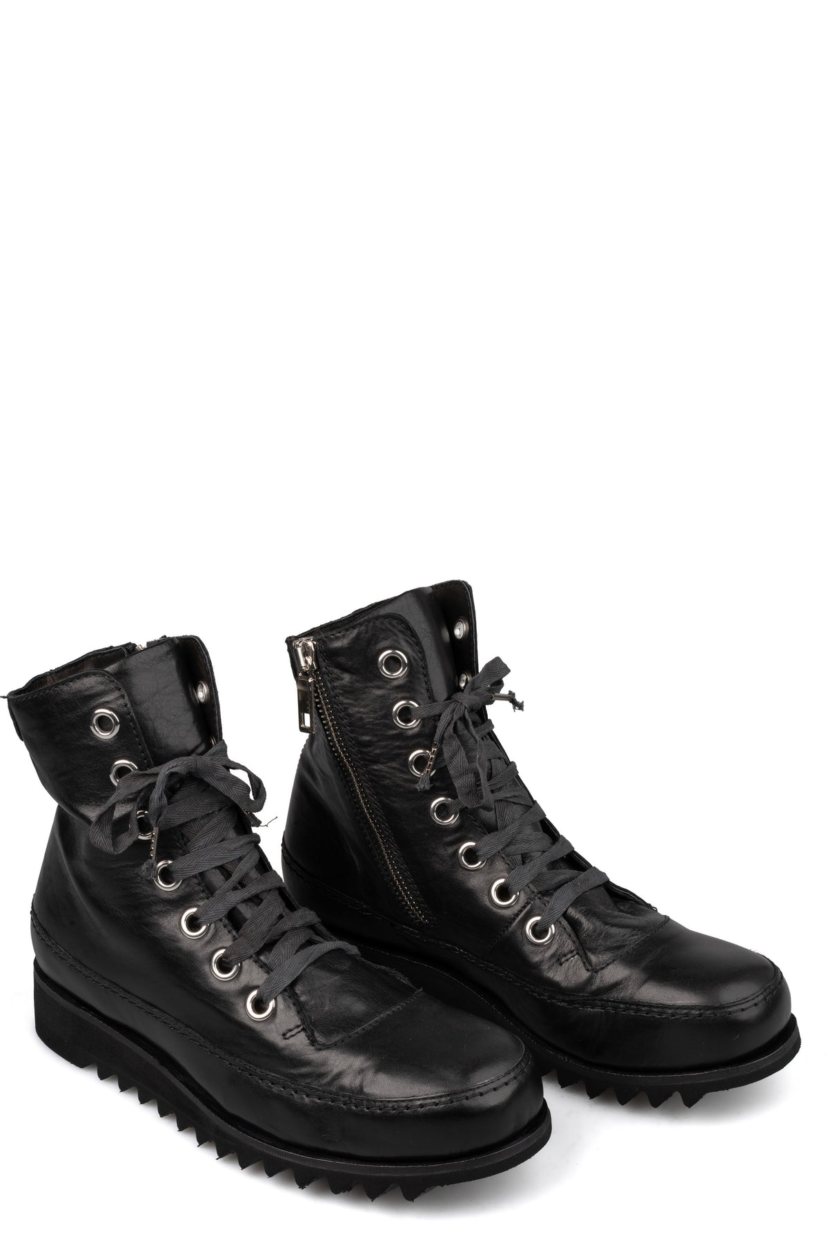 Horse leather high-top zip sneakers