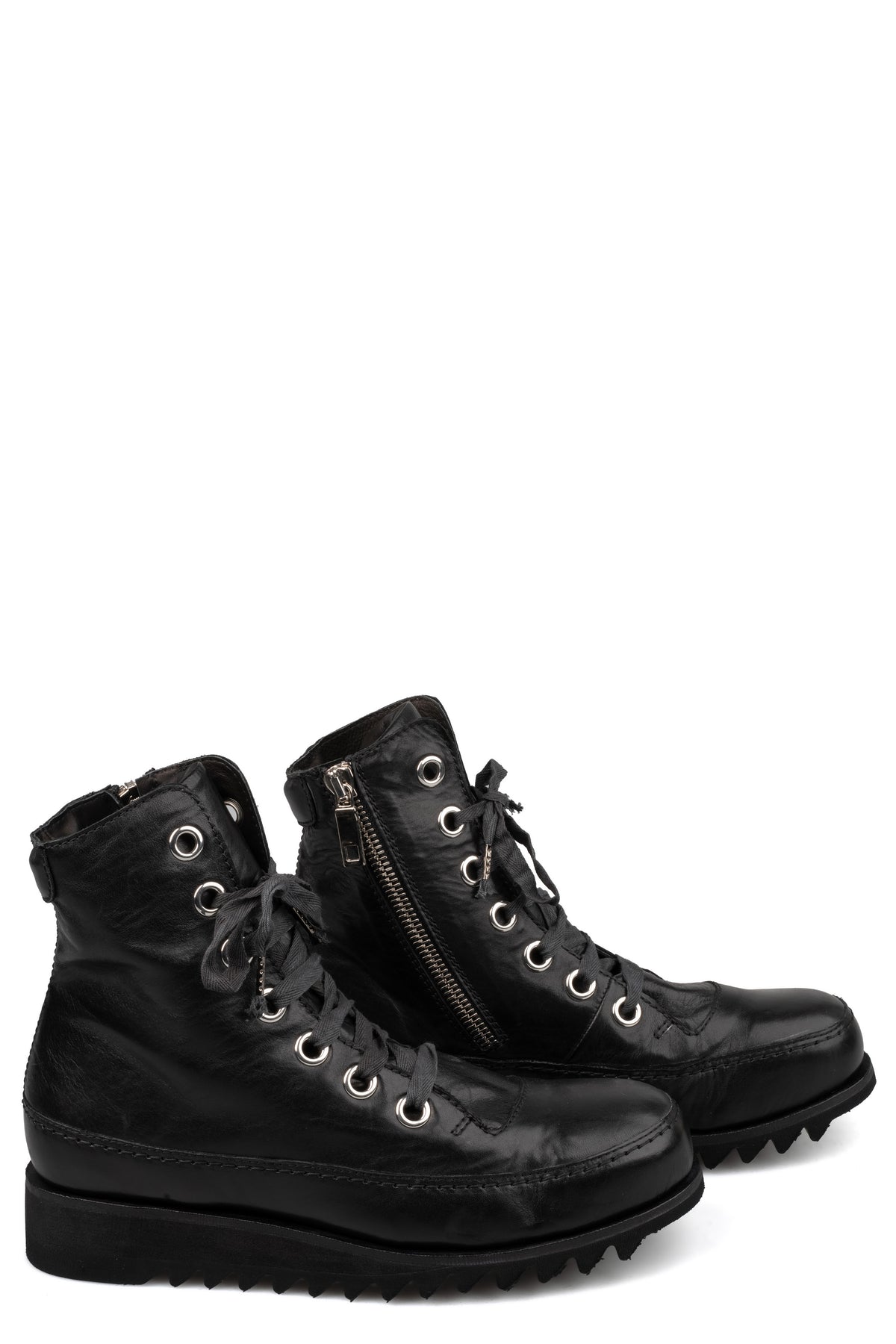 Horse leather high-top zip sneakers