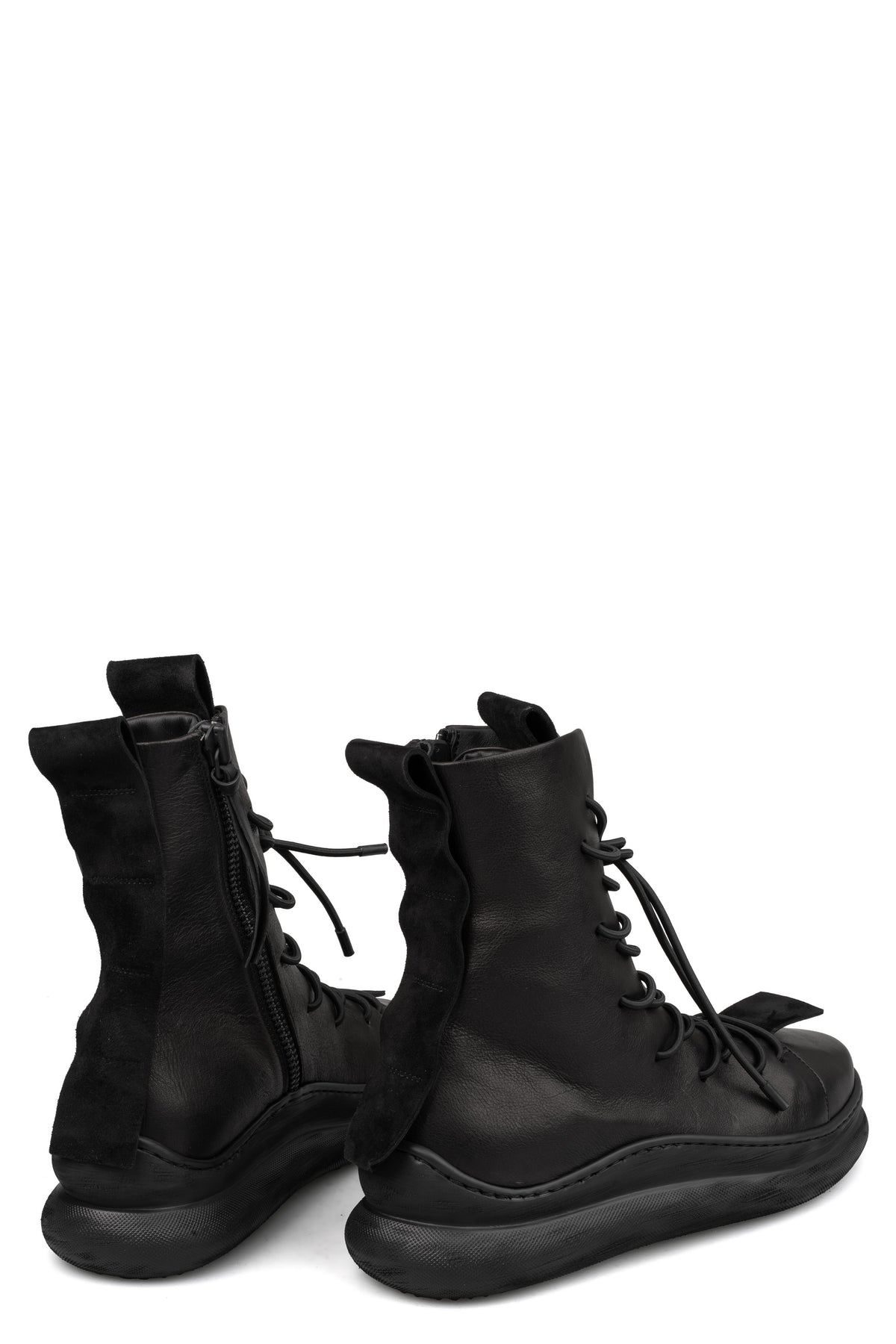 High top laced zip calf leather sneakers